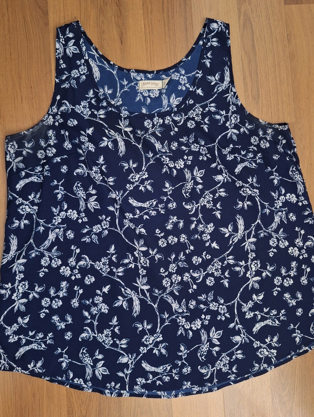 Navy Floral Scoop Sleeveless Blouse